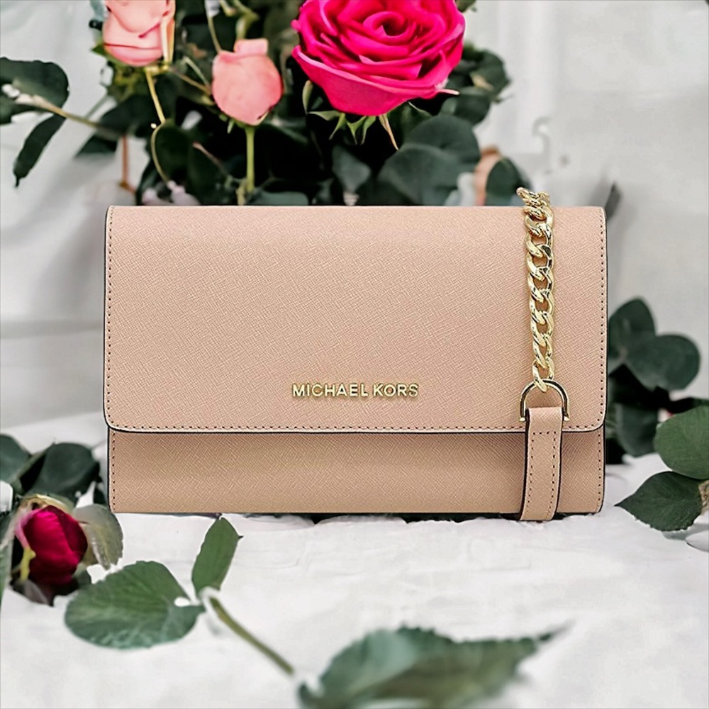 Michael Kors Jet Set Large Phone Crossbody Bag in Blush Beige Nude